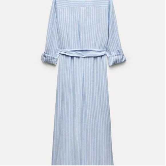 NWT Zara LINEN BLEND MIDI SHIRTDRESS XS - Picture 7 of 12